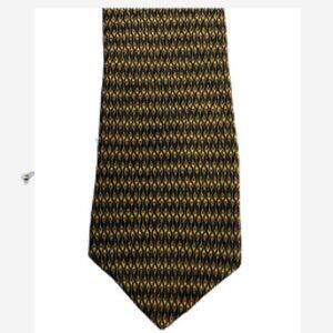 N E O Bill Blass Men's Tie Classic Designer Cut Geometric Gold / Black 100% Silk